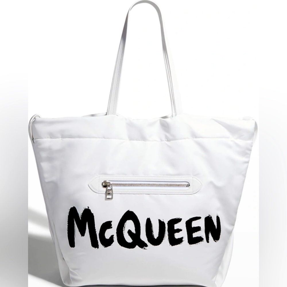 Alexander McQueen Logo Print Tote Bag in White
